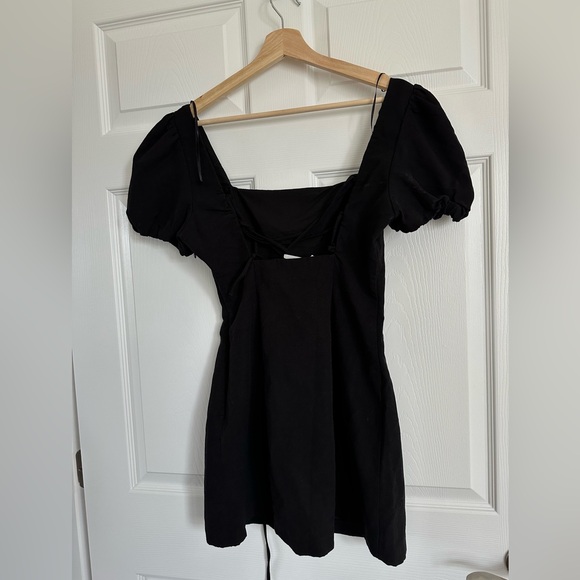 Zara Dress Little Black Linen Puff Wide Sleeve Milkmaid Casual Summer boho - Picture 9 of 9